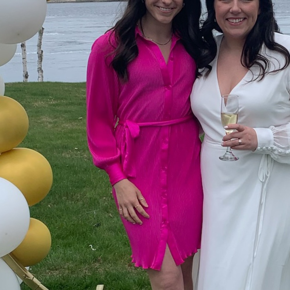 Hot Pink Button Up dress tie waist